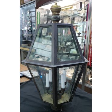 Restored Large Glass & Brass 4 Candelabra Lantern Post Light #GA1167