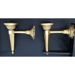Restored Pair 1920's Fire Station Art Deco Brass Torch Design Sconces #GA1182