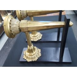 Restored Pair 1920's Fire Station Art Deco Brass Torch Design Sconces #GA1182