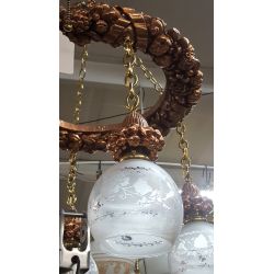 1880's Copper & Brass Wrapped Wreath Chandelier with Four Frosted Shades #GA2013