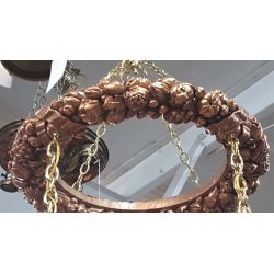 1880's Copper & Brass Wrapped Wreath Chandelier with Four Frosted Shades #GA2013
