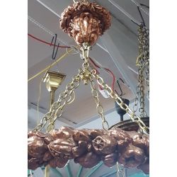1880's Copper & Brass Wrapped Wreath Chandelier with Four Frosted Shades #GA2013