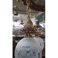1880's Copper & Brass Wrapped Wreath Chandelier with Four Frosted Shades #GA2013