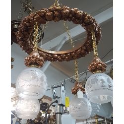 1880's Copper & Brass Wrapped Wreath Chandelier with Four Frosted Shades #GA2013
