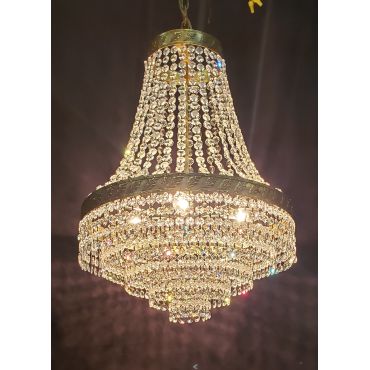 Stunning 4 Light Cut Crystal Iridescent Prism Chandelier with Gold Leaf Trim #GA2017