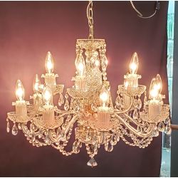 12 Light 3 Tiered Crystal Prism Chandelier with Glass Pineapple Accents #GA2020