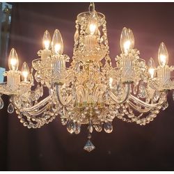 12 Light 3 Tiered Crystal Prism Chandelier with Glass Pineapple Accents #GA2020