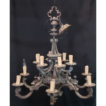 Ornate Gothic Cast Iron Two Tier 12 Light Chandelier & Matching Ceiling Cap #GA2025