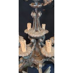 Ornate Gothic Cast Iron Two Tier 12 Light Chandelier & Matching Ceiling Cap #GA2025