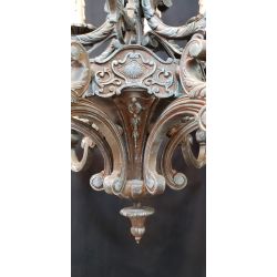 Ornate Gothic Cast Iron Two Tier 12 Light Chandelier & Matching Ceiling Cap #GA2025