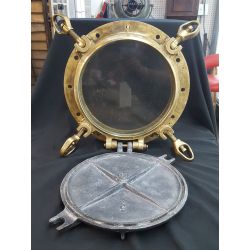 Antique Heavy Duty Solid Brass & Glass Ship's Porthole with Gear & Backplate GA9859