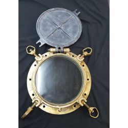 Antique Heavy Duty Solid Brass & Glass Ship's Porthole with Gear & Backplate GA9859