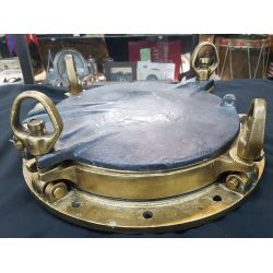 Antique Heavy Duty Solid Brass & Glass Ship's Porthole with Gear & Backplate GA9859