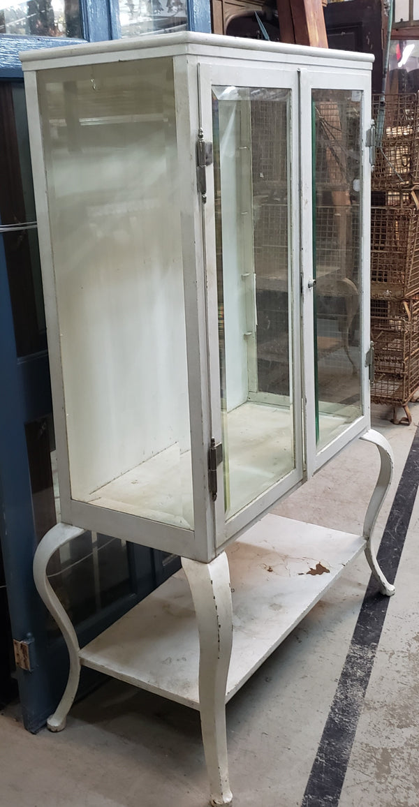 Pair of Steel Medical Cabinets with Beveled & Wavy Glass on Cabriole Legs #GA2190
