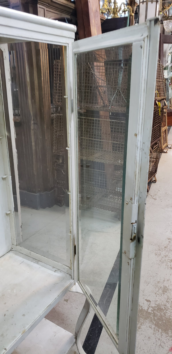 Pair of Steel Medical Cabinets with Beveled & Wavy Glass on Cabriole Legs #GA2190