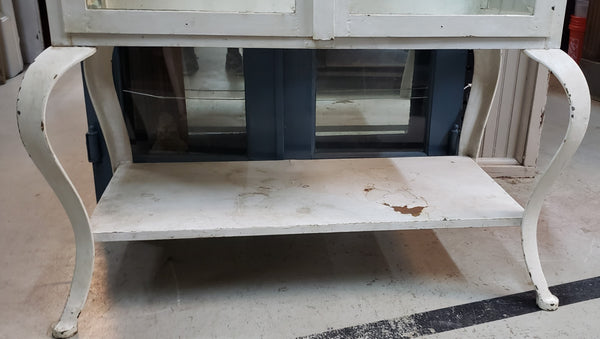 Pair of Steel Medical Cabinets with Beveled & Wavy Glass on Cabriole Legs #GA2190