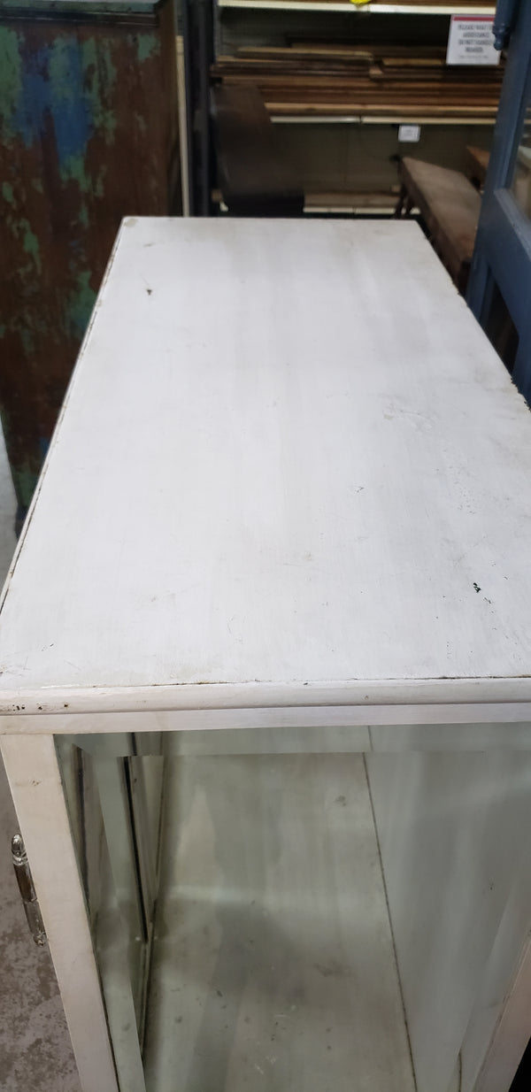 Pair of Steel Medical Cabinets with Beveled & Wavy Glass on Cabriole Legs #GA2190
