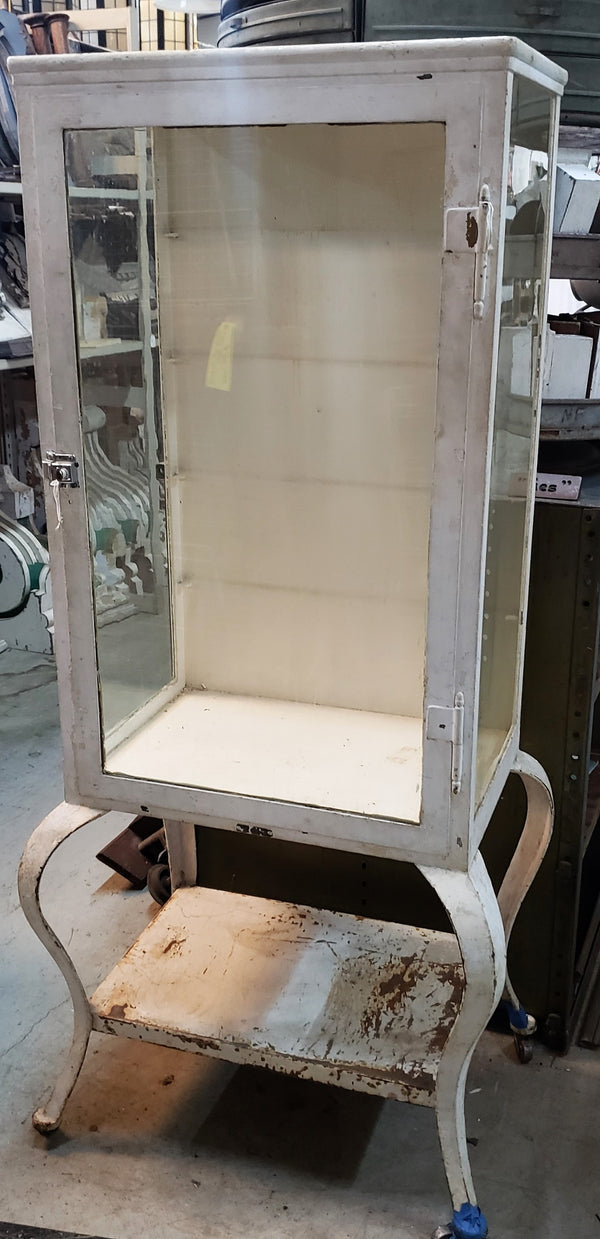 Pair of Steel Medical Cabinets with Beveled & Wavy Glass on Cabriole Legs #GA2190