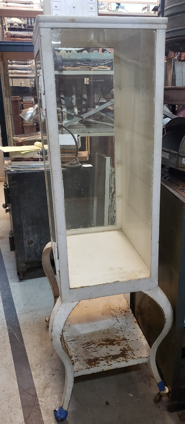 Pair of Steel Medical Cabinets with Beveled & Wavy Glass on Cabriole Legs #GA2190