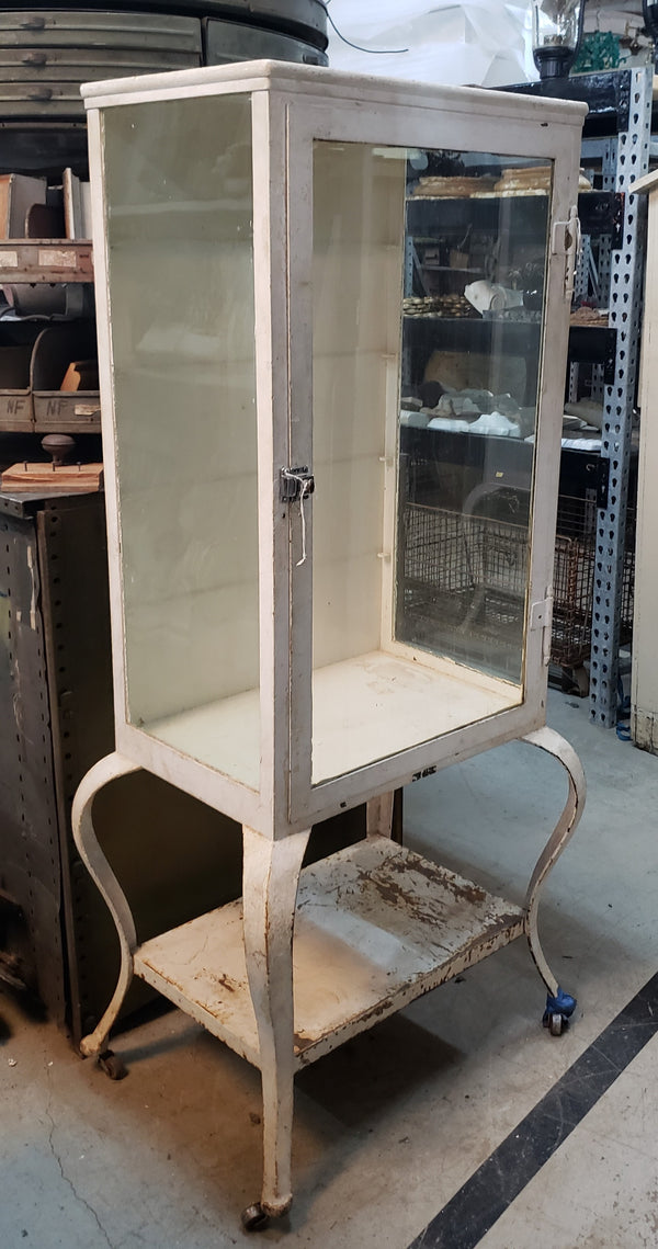 Pair of Steel Medical Cabinets with Beveled & Wavy Glass on Cabriole Legs #GA2190