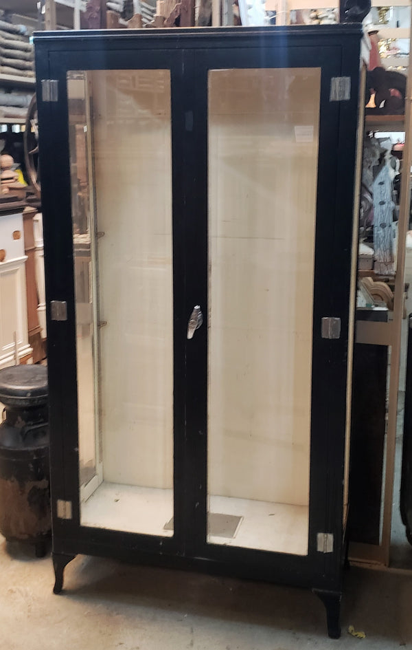 Antique Steel Medical Cabinet with Beveled Glass & Adjustable Shelf Brackets #GA2192
