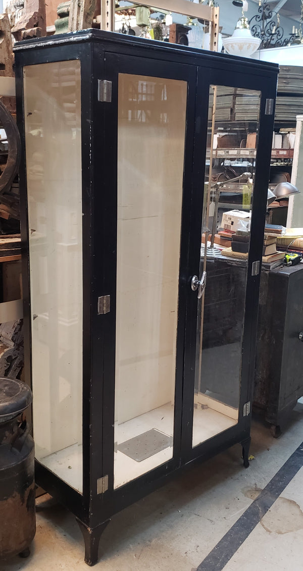 Antique Steel Medical Cabinet with Beveled Glass & Adjustable Shelf Brackets #GA2192