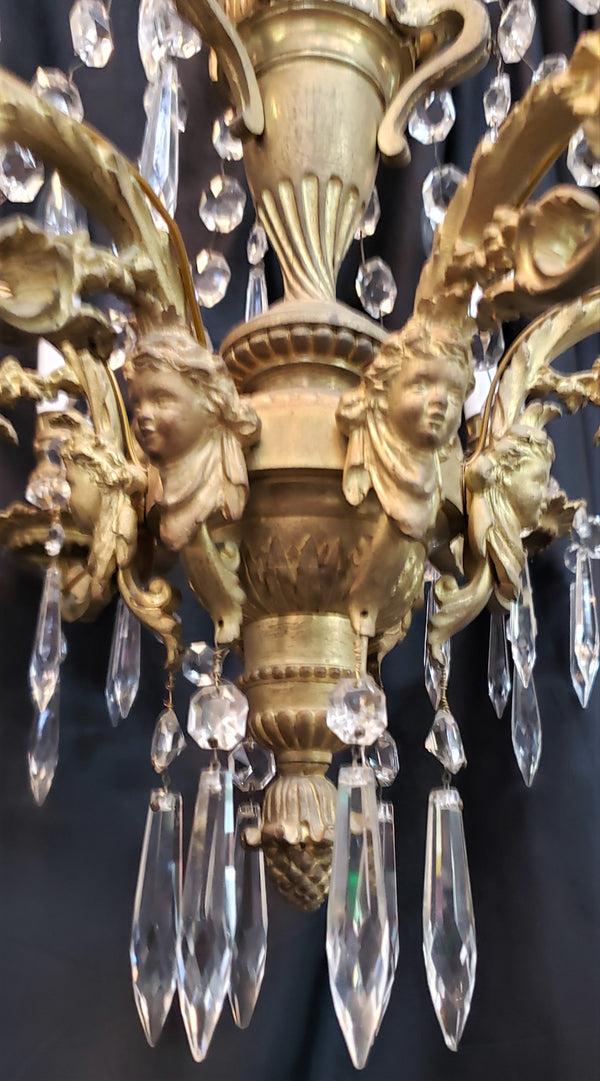 Restored Early Dury Bronze Electrified 6 Light Crystal Prism Chandelier #GA2198