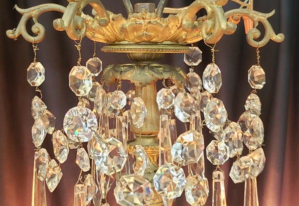 Restored Early Dury Bronze Electrified 6 Light Crystal Prism Chandelier #GA2198
