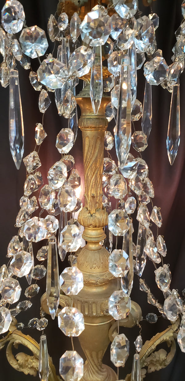 Restored Early Dury Bronze Electrified 6 Light Crystal Prism Chandelier #GA2198
