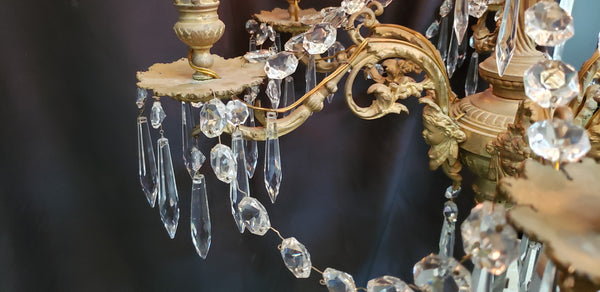 Restored Early Dury Bronze Electrified 6 Light Crystal Prism Chandelier #GA2198