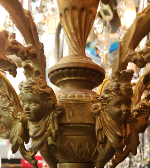 Restored Early Dury Bronze Electrified 6 Light Crystal Prism Chandelier #GA2198