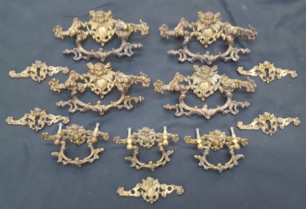 12 Piece Solid Brass Sun God Design Drawer Pulls & Key Hole Escutcheons #GA2204