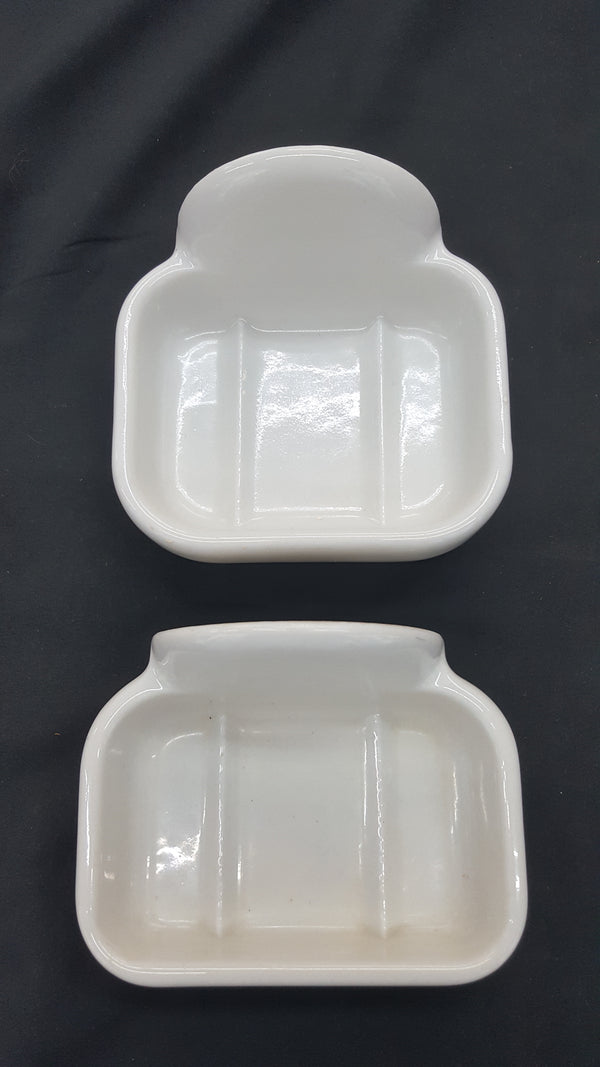 Pair of White Art Deco Porcelain Soap Dishes with Arched Back #GA2201