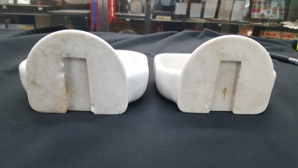 Pair of White Art Deco Porcelain Soap Dishes with Arched Back #GA2201