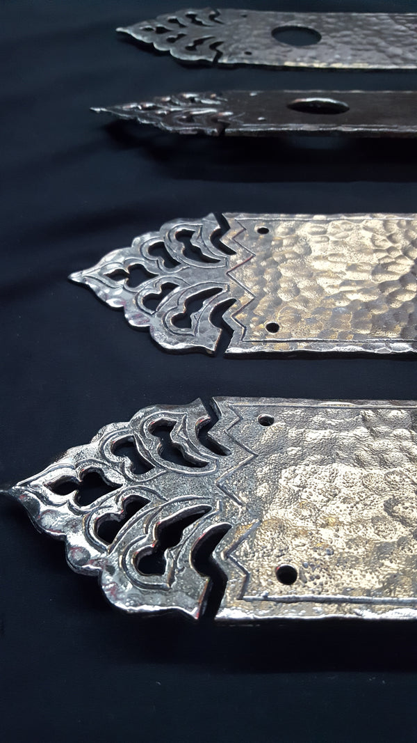 2 Sets of Art Deco Hammered Brass Push / Pull Door Plates #GA2215