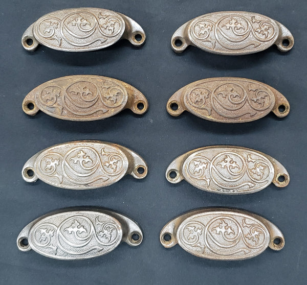 1873's Set of 8 Ornate Cast Iron Oval Furniture Pull Handles #GA2231