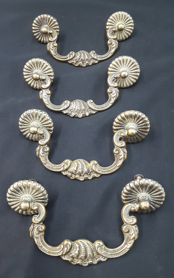 Vintage Set of 4 Art Nouveau Brass Furniture or Cabinet Drawer Pulls #GA2234