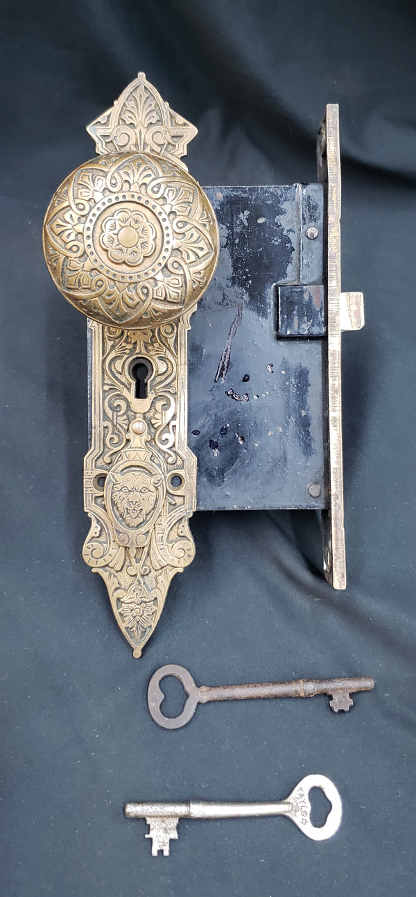 Victorian Gothic Style Mortise Lock Set with Double Lock  Key Hole Cover & Keys #GA2237