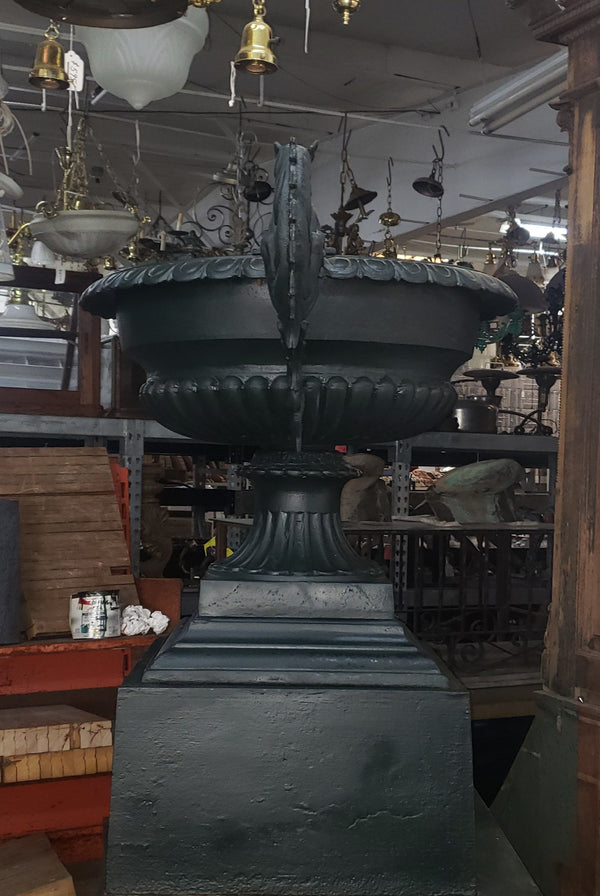 Large Black Cast Iron  Double Griffin Urn on Pedestal with Square Bottom Base #GA2248