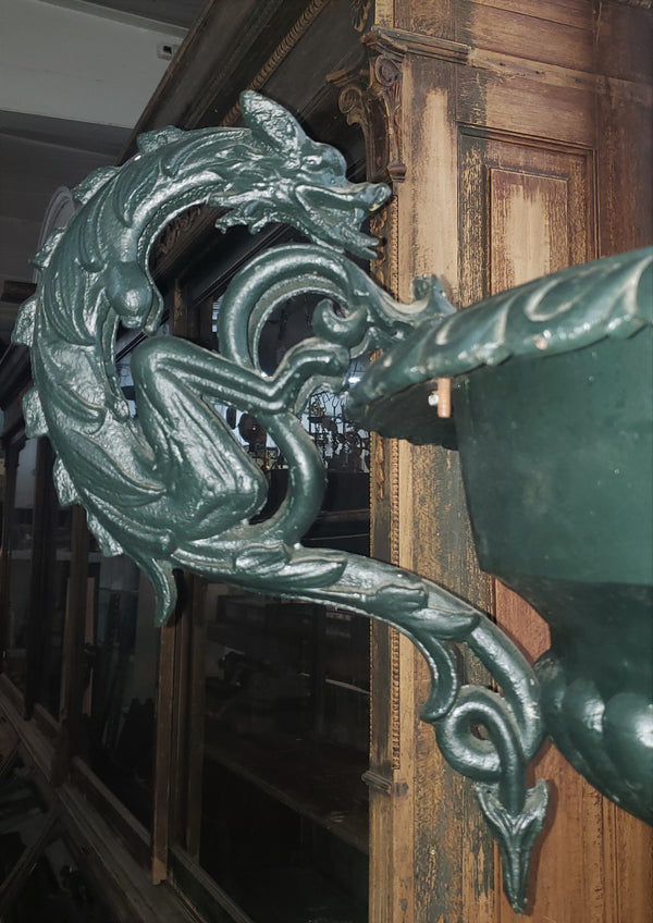 Large Black Cast Iron  Double Griffin Urn on Pedestal with Square Bottom Base #GA2248