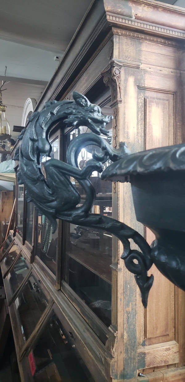 Large Black Cast Iron  Double Griffin Urn on Pedestal with Square Bottom Base #GA2248