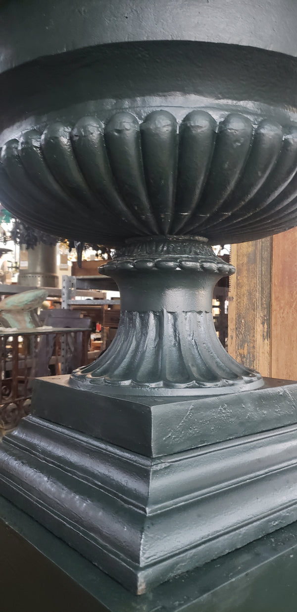 Large Black Cast Iron  Double Griffin Urn on Pedestal with Square Bottom Base #GA2248
