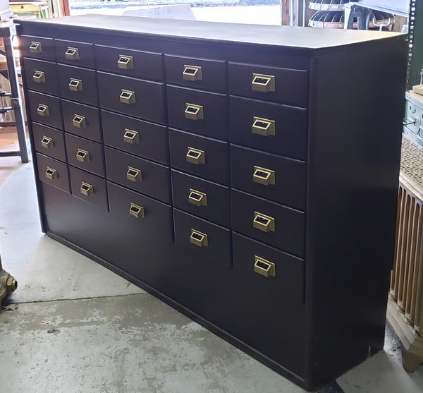 Vintage Library Style 25 Drawer Wooden Cabinet with Brass Pulls #GA2261