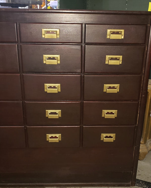 Vintage Library Style 25 Drawer Wooden Cabinet with Brass Pulls #GA2261