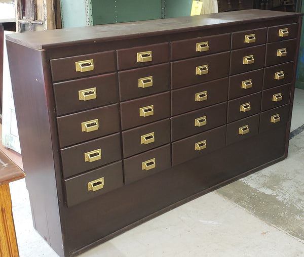 Vintage Library Style 25 Drawer Wooden Cabinet with Brass Pulls #GA2261