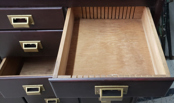 Vintage Library Style 25 Drawer Wooden Cabinet with Brass Pulls #GA2261
