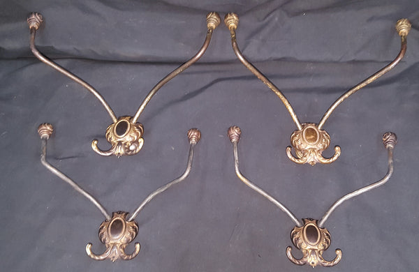 Set of 4 Victorian Solid Brass Double Hall Tree Coat Hooks