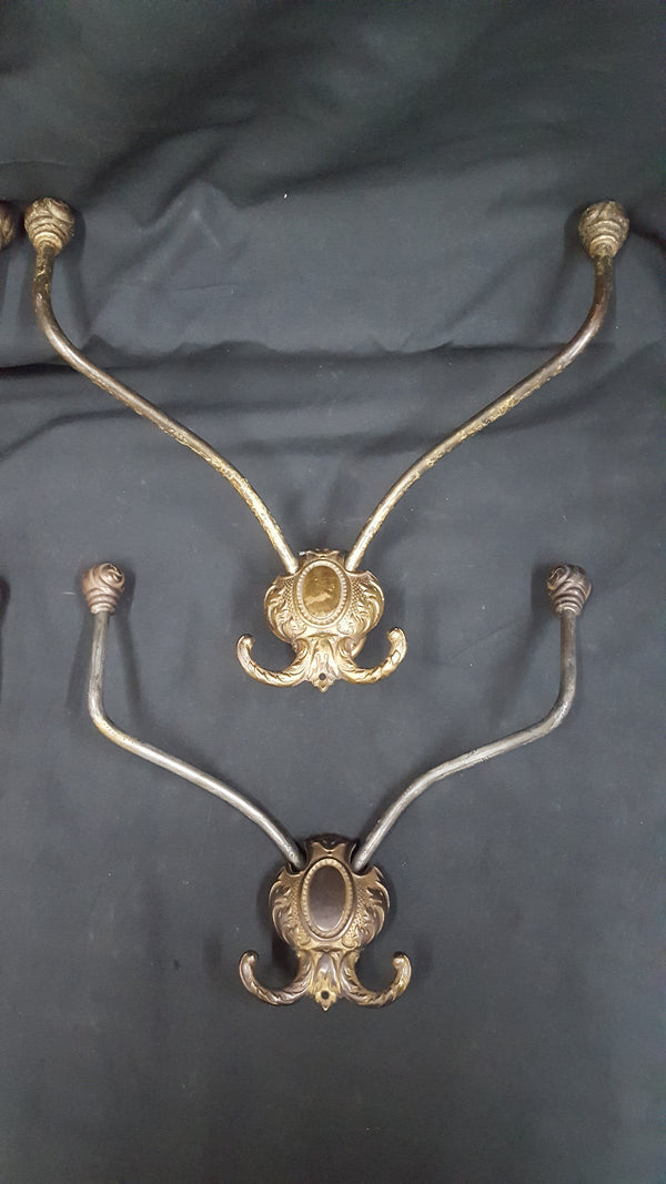 Set of 4 Victorian Solid Brass Double Hall Tree Coat Hooks