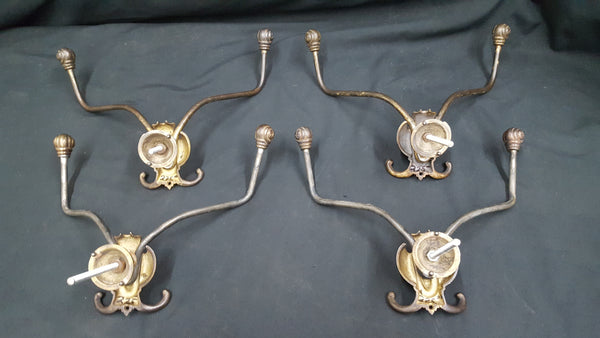 Set of 4 Victorian Solid Brass Double Hall Tree Coat Hooks