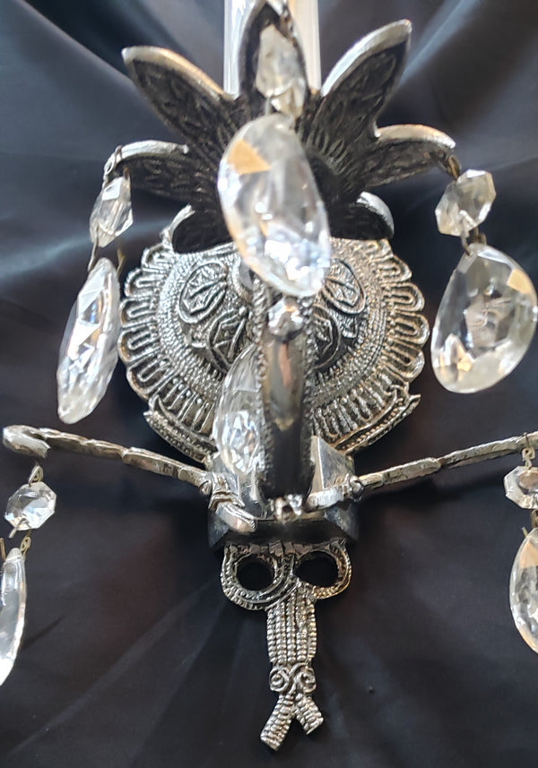 Antique Art Deco Silver Toned 1 Light Wall Sconce with Teardrop Crystal Prisms #GA2286